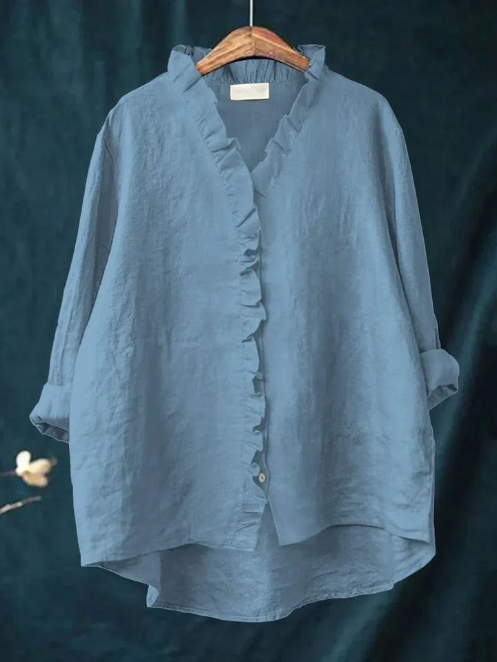 Sanela - Camisa Casual con Volantes en Algodón y Lino
