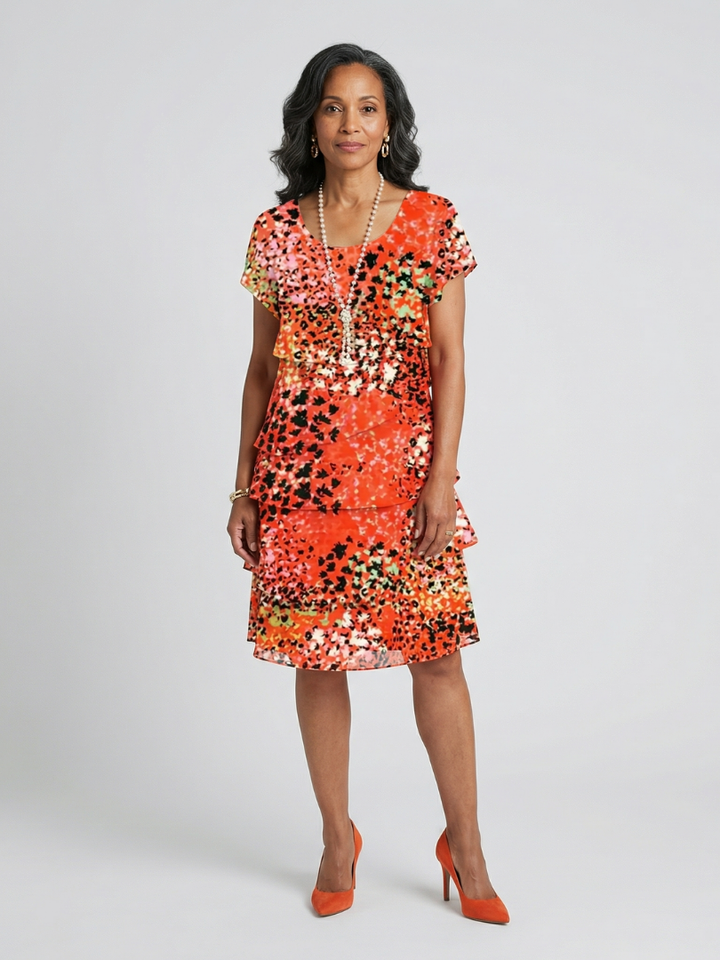 Evania | Vestido hasta la rodilla con capas moteadas