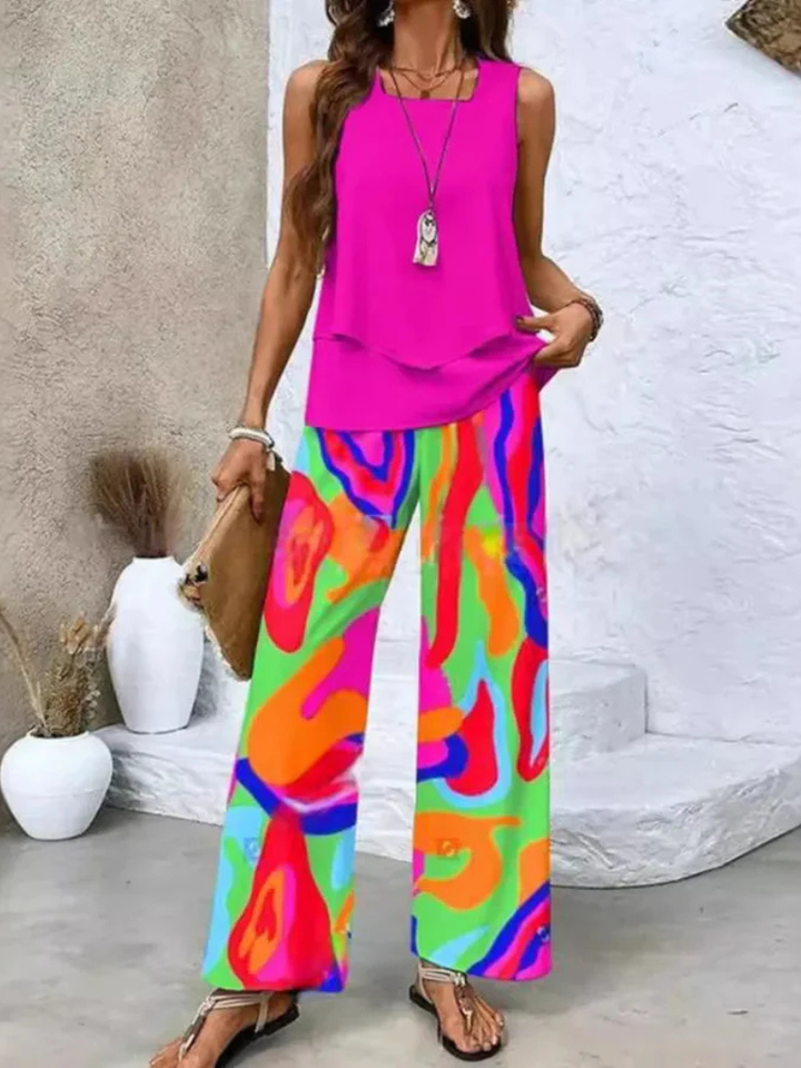 Ovelynra™ | Conjunto de Top Sin Mangas y Pantalones de Pierna Ancha