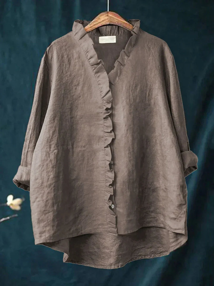 Sanela - Camisa Casual con Volantes en Algodón y Lino