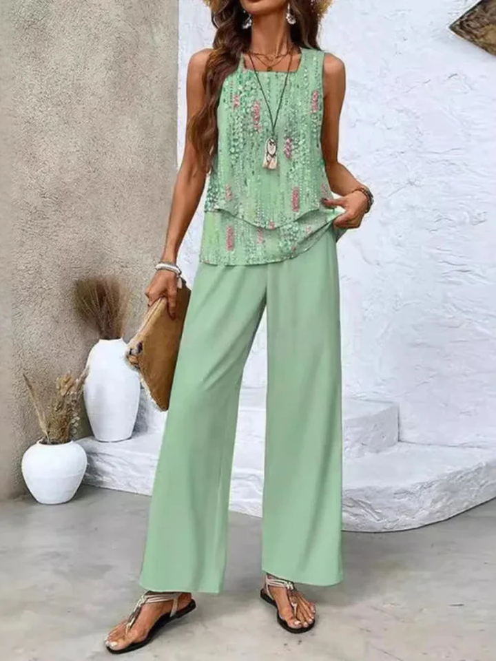 Ovelynra™ | Conjunto de Top Sin Mangas y Pantalones de Pierna Ancha