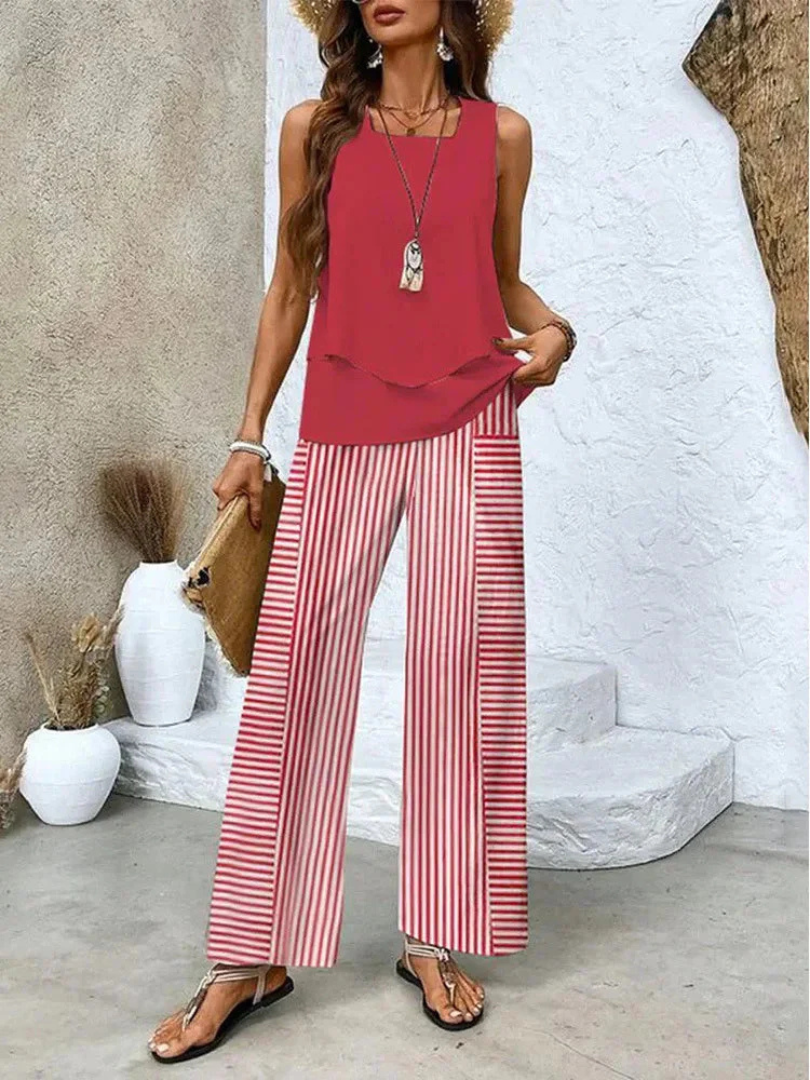 Ovelynra™ | Conjunto de Top Sin Mangas y Pantalones de Pierna Ancha