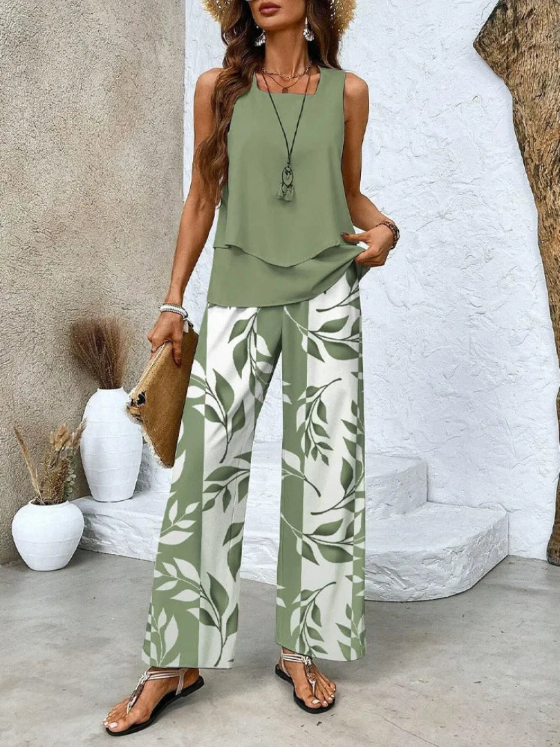 Ovelynra™ | Conjunto de Top Sin Mangas y Pantalones de Pierna Ancha
