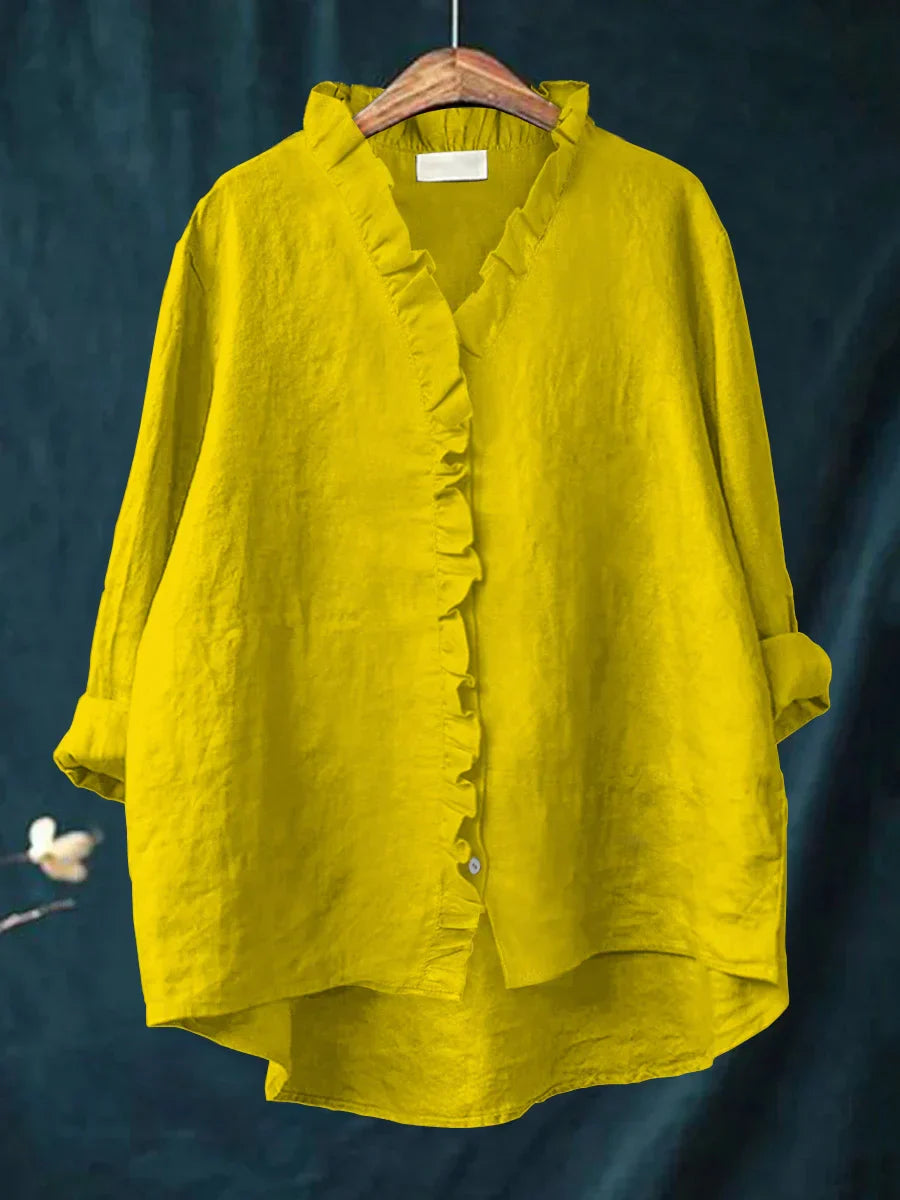 Sanela - Camisa Casual con Volantes en Algodón y Lino