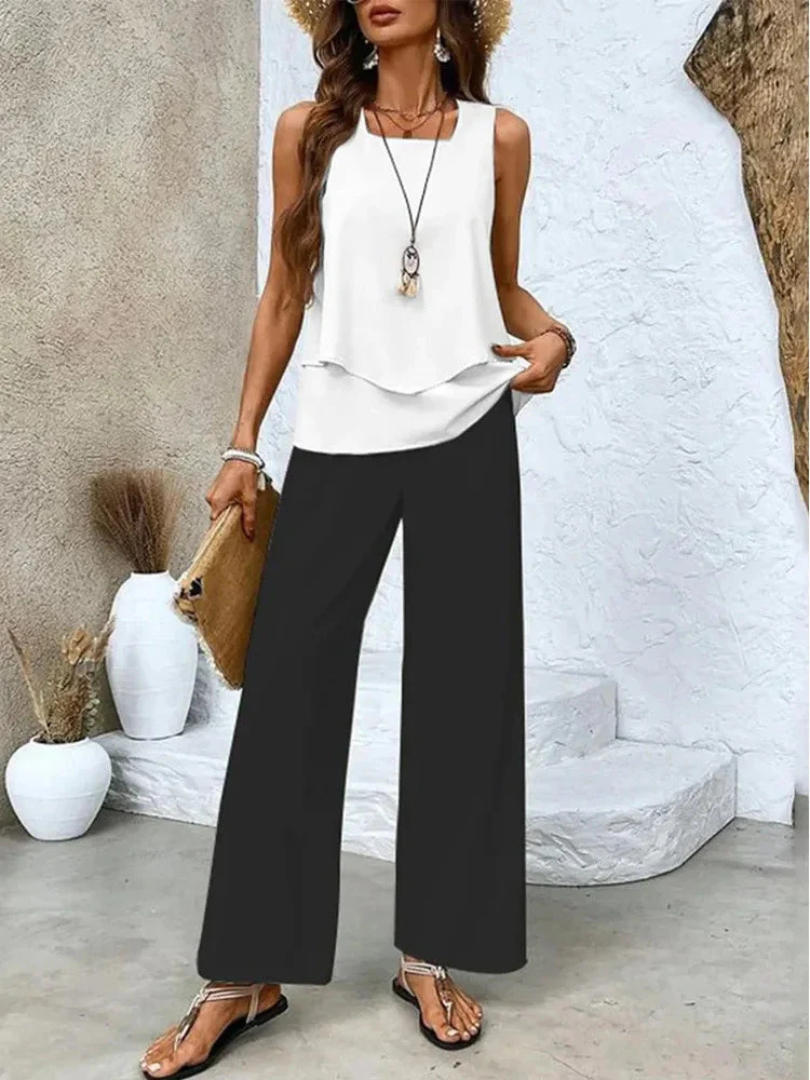 Ovelynra™ | Conjunto de Top Sin Mangas y Pantalones de Pierna Ancha