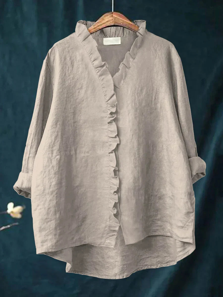 Sanela - Camisa Casual con Volantes en Algodón y Lino