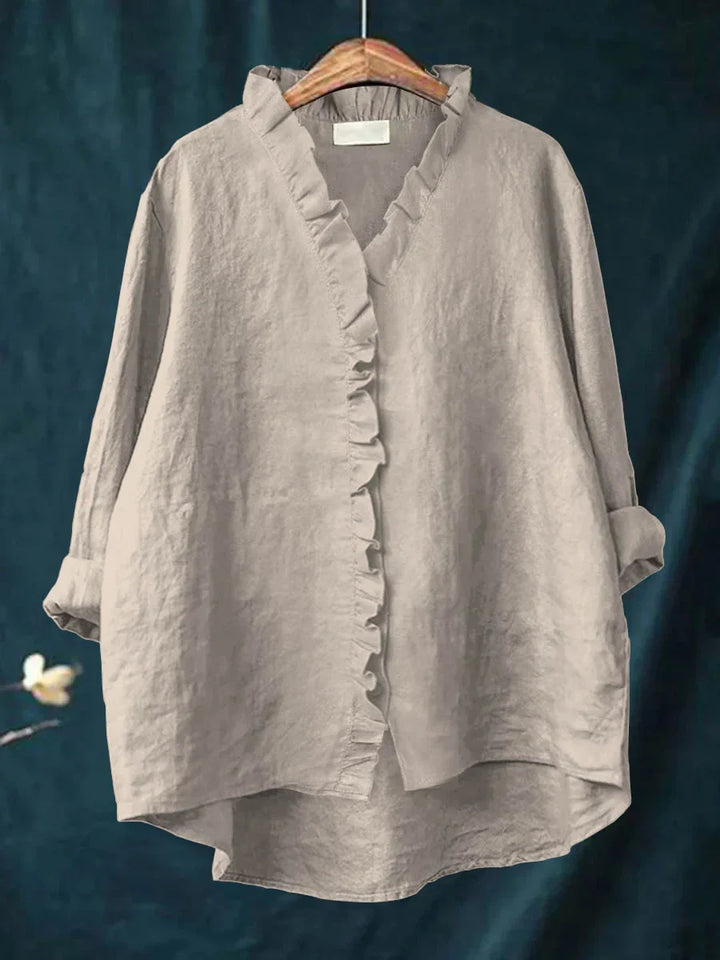 Sanela - Camisa Casual con Volantes en Algodón y Lino