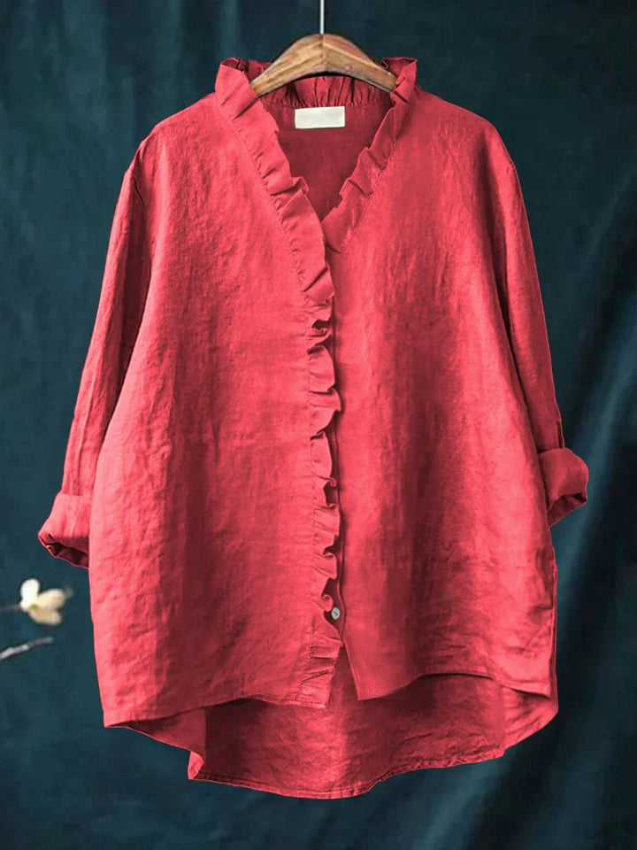 Sanela - Camisa Casual con Volantes en Algodón y Lino