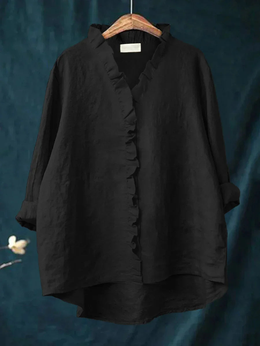 Sanela - Camisa Casual con Volantes en Algodón y Lino