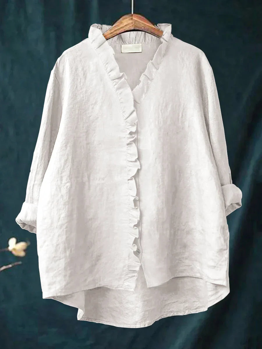 Sanela - Camisa Casual con Volantes en Algodón y Lino