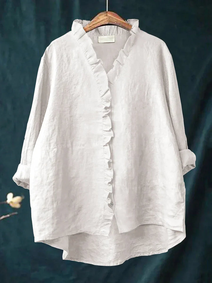 Sanela - Camisa Casual con Volantes en Algodón y Lino