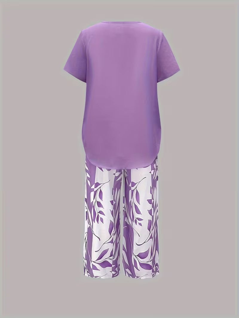 Avy™ | Conjunto de Dos Piezas con Estampado de Hojas Casual