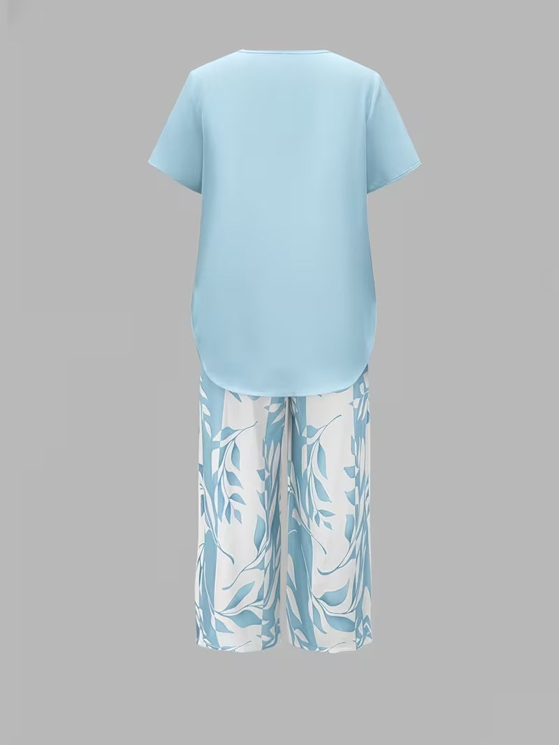 Avy™ | Conjunto de Dos Piezas con Estampado de Hojas Casual