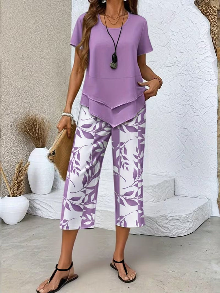 Avy™ | Conjunto de Dos Piezas con Estampado de Hojas Casual