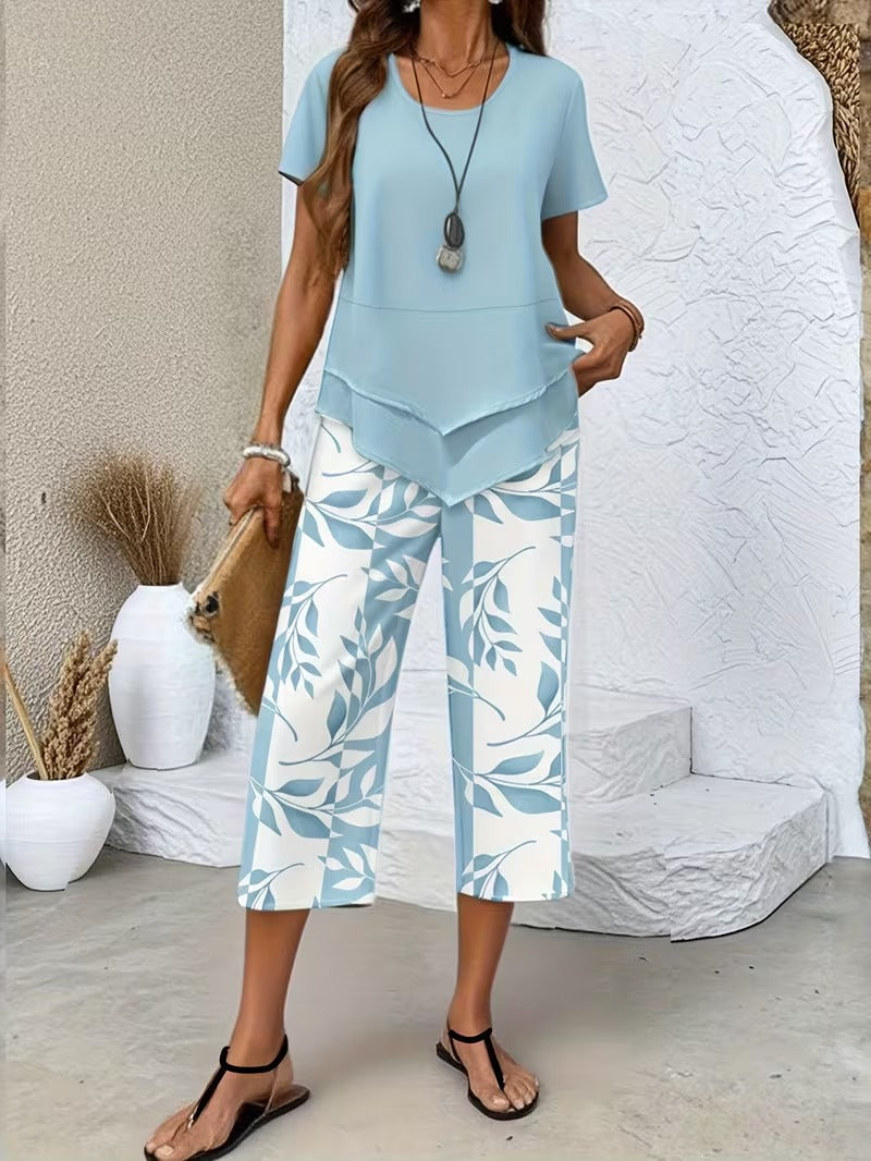 Avy™ | Conjunto de Dos Piezas con Estampado de Hojas Casual