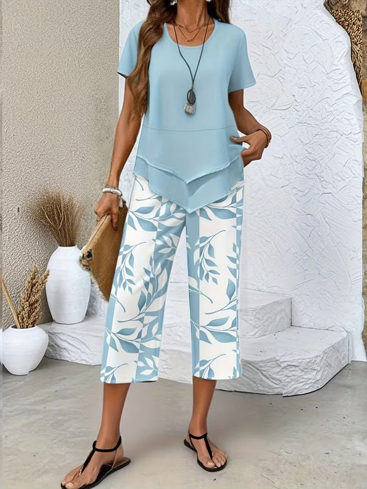 Avy™ | Conjunto de Dos Piezas con Estampado de Hojas Casual