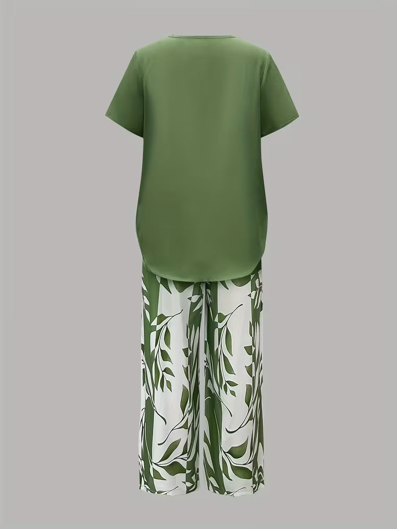 Avy™ | Conjunto de Dos Piezas con Estampado de Hojas Casual