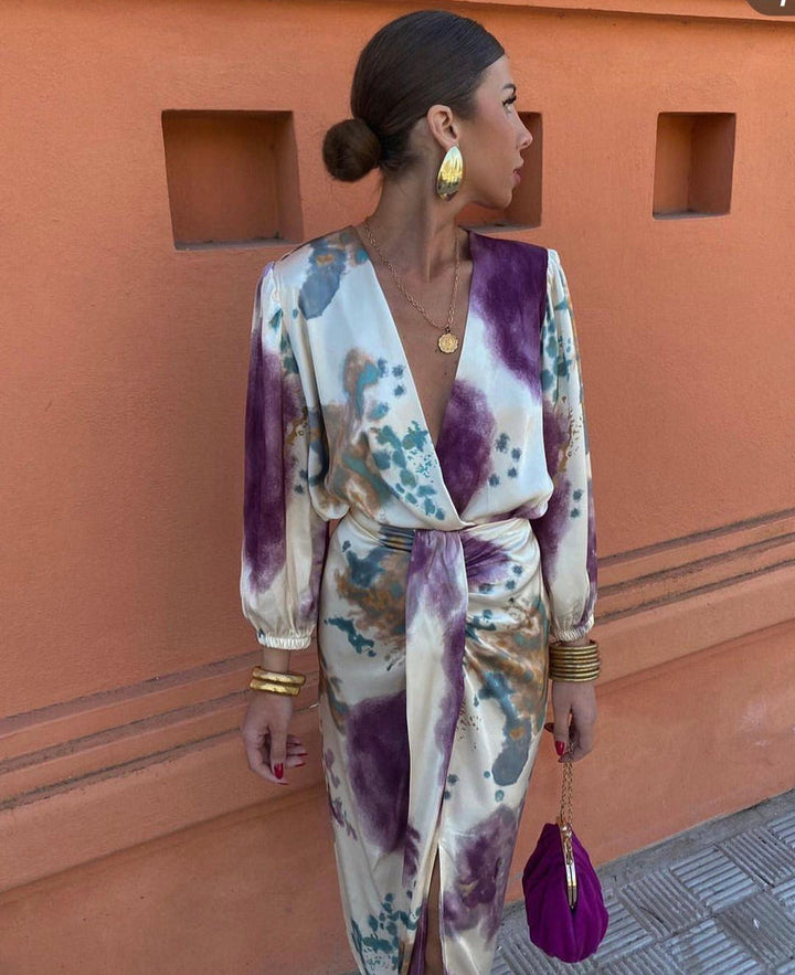 Elegante Vestido Midi para Damas con Diseño Envolvente y Cinturón