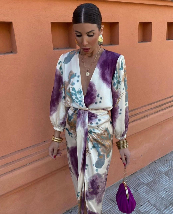 Elegante Vestido Midi para Damas con Diseño Envolvente y Cinturón